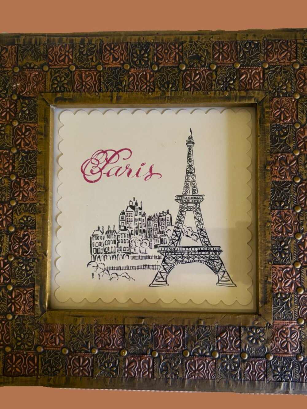 Parisian Street-Art Framed Artwork in Metal Hammered Frame. EUC